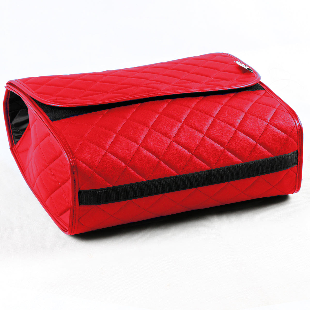 Boot Tidy Organiser Compact Storage Car Trunk Anti Slip Bag Leather Square Quilted Red