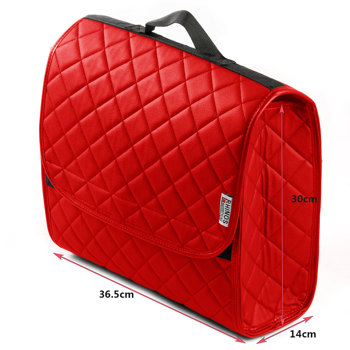 Boot Tidy Organiser Compact Storage Car Trunk Anti Slip Bag Leather Square Quilted Red