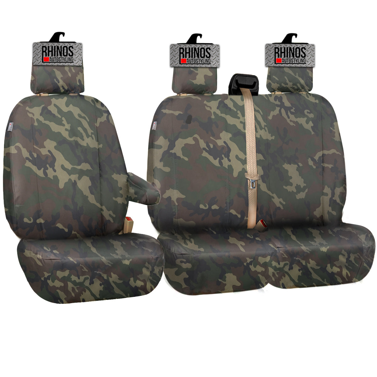 FORD TRANSIT CUSTOM 2013-2022 - TAILORED VAN SEAT COVERS HEAVY DUTY GREEN CAMOUFLAGE