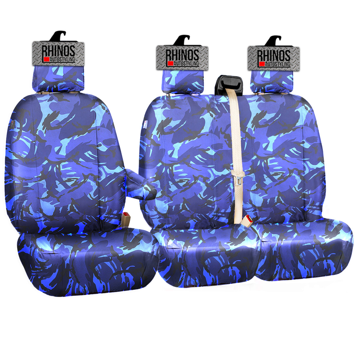 FORD TRANSIT CUSTOM 2013-2022 - TAILORED VAN SEAT COVERS HEAVY DUTY BLUE CAMOUFLAGE