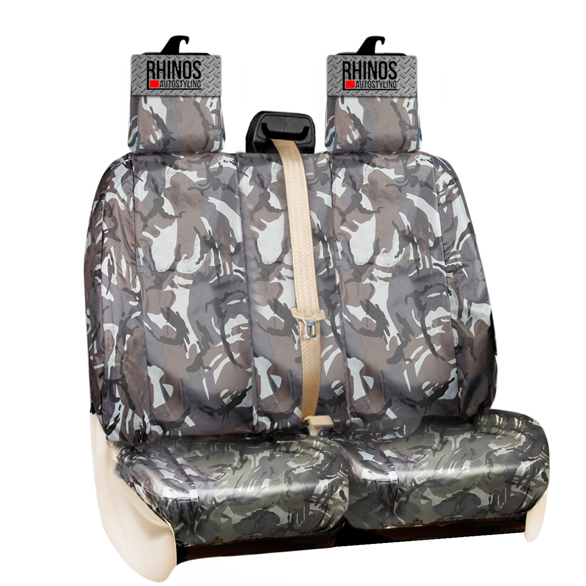 FORD TRANSIT CUSTOM 2013-2022 - TAILORED VAN SEAT COVERS HEAVY DUTY GREY CAMOUFLAGE