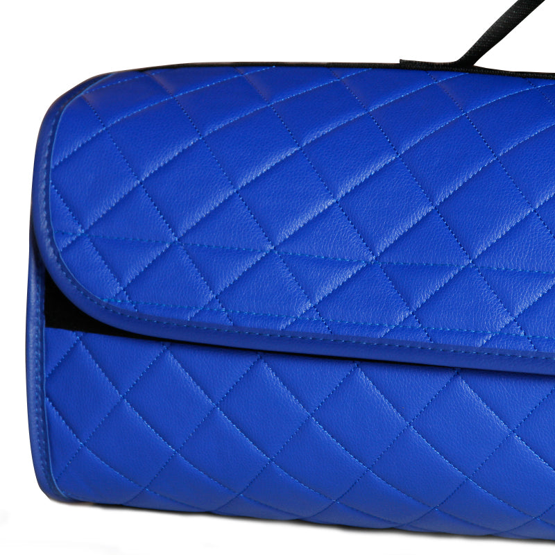 Durable Boot Tidy Tool Declutter Organiser Compact Storage Car Trunk Anti Slip Bag Leather Quilted Blue