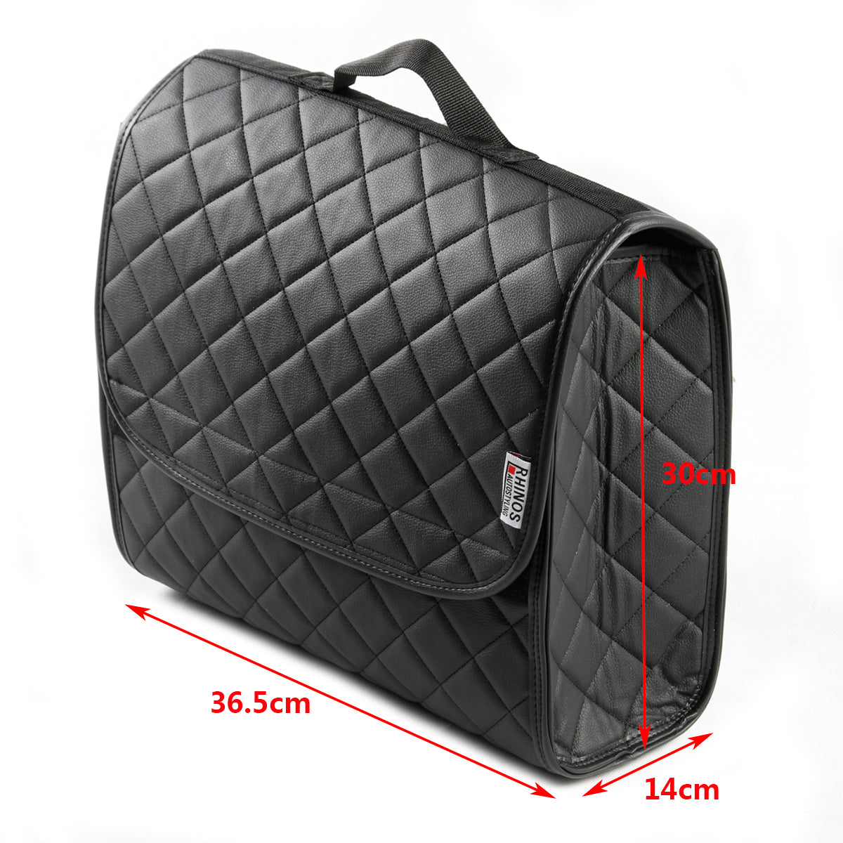 Boot Tidy Organiser Compact Storage Car Trunk Anti Slip Bag Leather Square Quilted Black