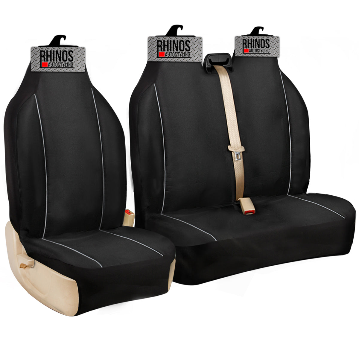 2+1 - Black And Red Piping - Premium Luxury Van Seat Covers Single Drivers And Double Passengers Seat Covers