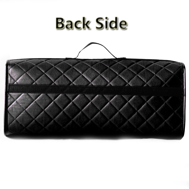 Durable Boot Tidy Tool Declutter Organiser Compact Storage Car Trunk Anti Slip Bag Leather Quilted Black