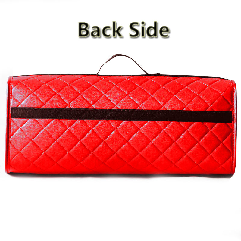 Durable Boot Tidy Tool Declutter Organiser Compact Storage Car Trunk Anti Slip Bag Leather Quilted Red