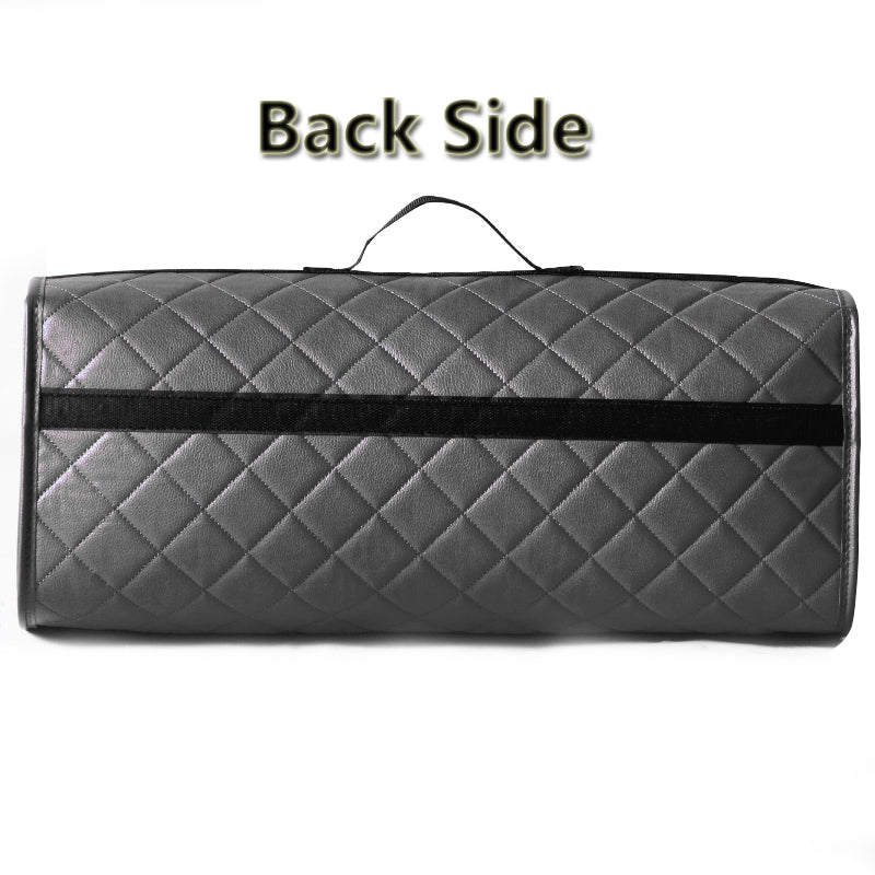 Durable Boot Tidy Tool Declutter Organiser Compact Storage Car Trunk Anti Slip Bag Leather Quilted Grey