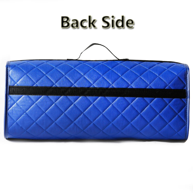 Durable Boot Tidy Tool Declutter Organiser Compact Storage Car Trunk Anti Slip Bag Leather Quilted Blue