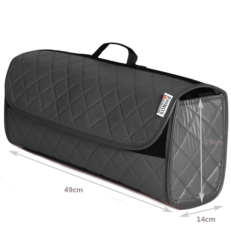 Durable Boot Tidy Tool Declutter Organiser Compact Storage Car Trunk Anti Slip Bag Leather Quilted Grey