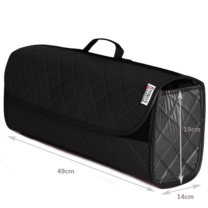 Durable Boot Tidy Tool Declutter Organiser Compact Storage Car Trunk Anti Slip Bag Leather Quilted Black