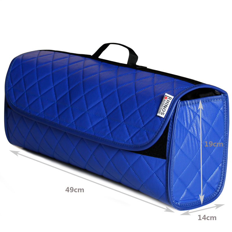 Durable Boot Tidy Tool Declutter Organiser Compact Storage Car Trunk Anti Slip Bag Leather Quilted Blue