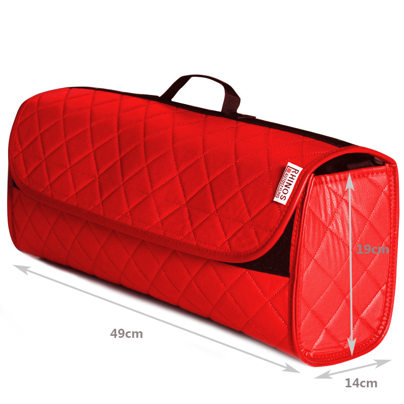 Durable Boot Tidy Tool Declutter Organiser Compact Storage Car Trunk Anti Slip Bag Leather Quilted Red