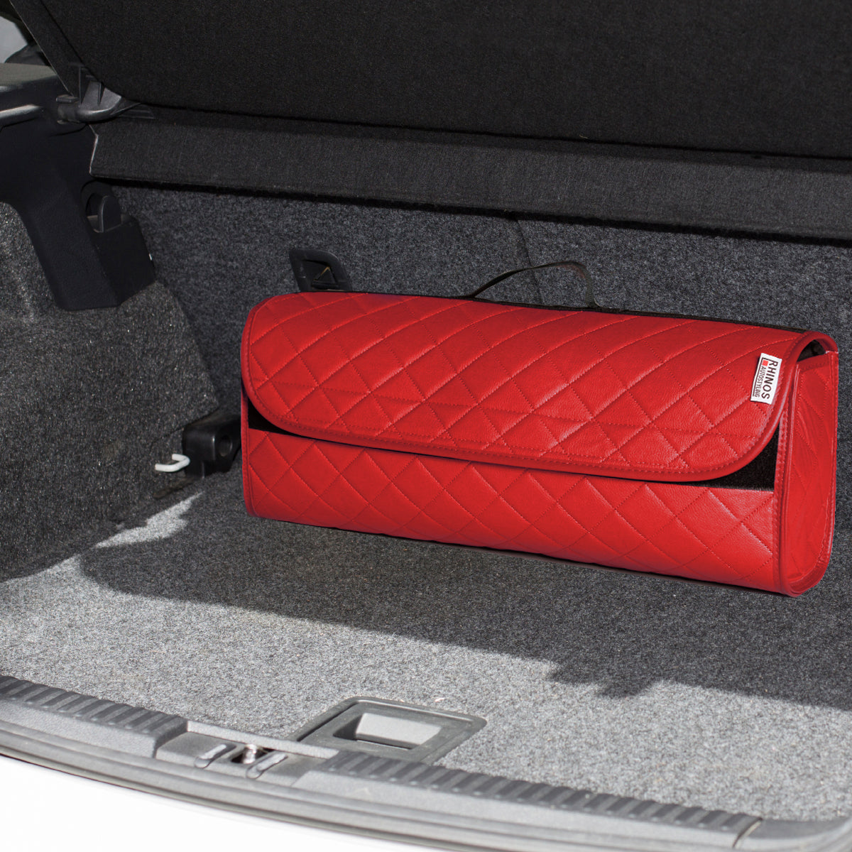 Durable Boot Tidy Tool Declutter Organiser Compact Storage Car Trunk Anti Slip Bag Leather Quilted Red