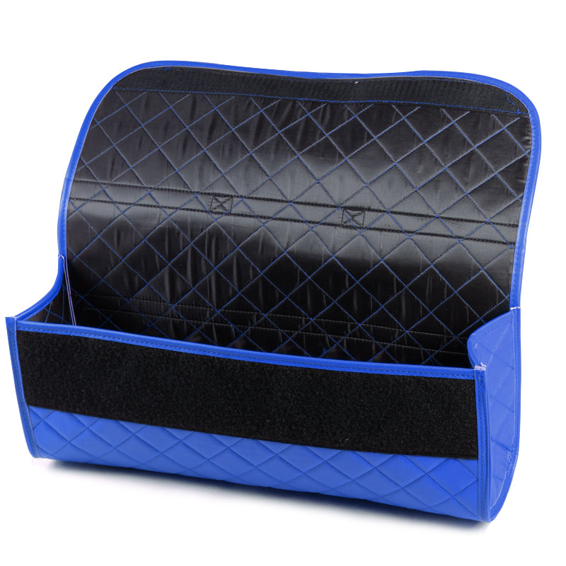 Durable Boot Tidy Tool Declutter Organiser Compact Storage Car Trunk Anti Slip Bag Leather Quilted Blue