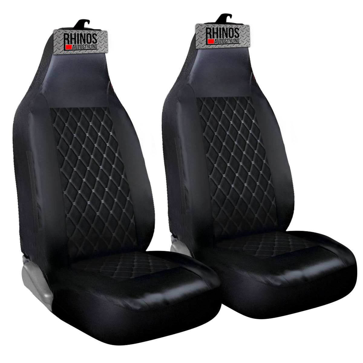 Premium Luxury Car Seat Covers - Black Quilted Diamond Leather - 2 x Fronts