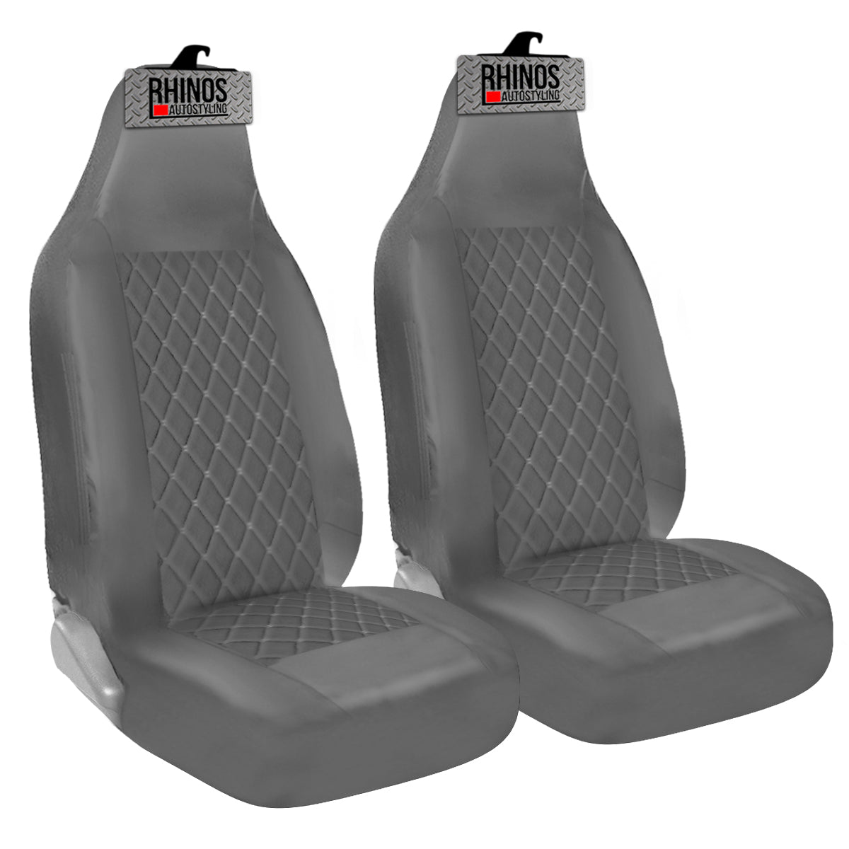 Premium Luxury Car Seat Covers - Quilted Grey Diamond Leather - 2 x Fronts