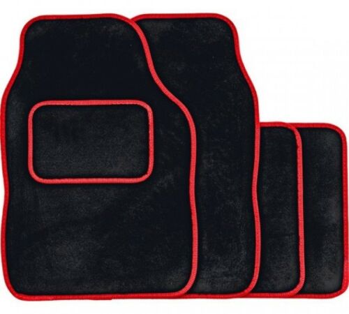 UNIVERSAL CAR FLOOR MATS BLACK WITH RED EDGING - 4 PIECE SET