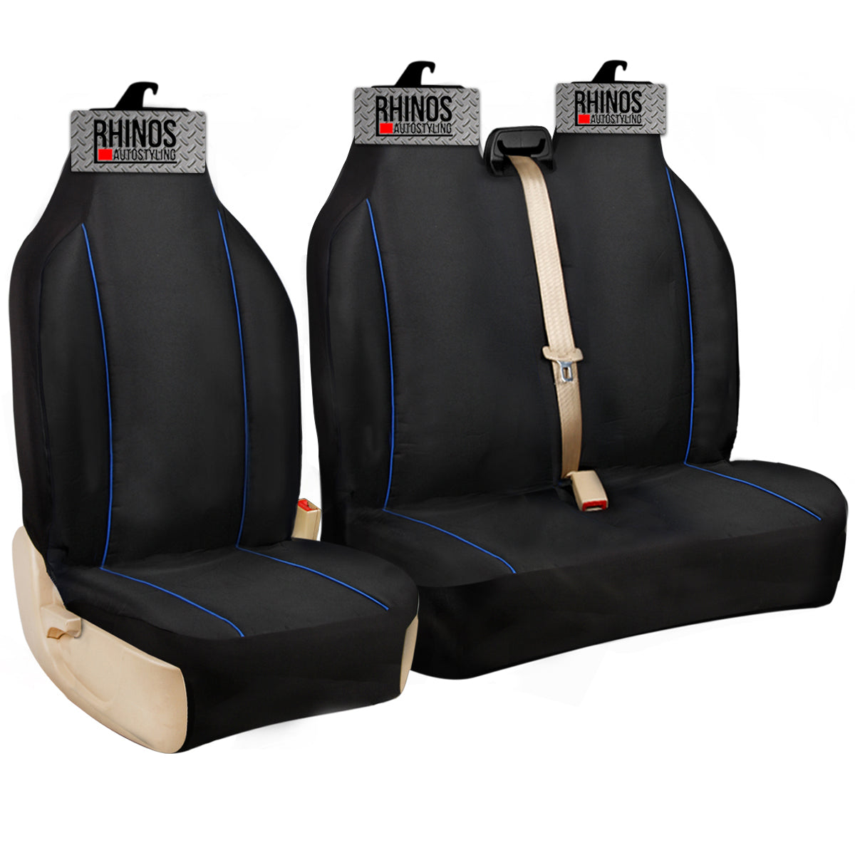 2+1 - Black And White Piping - Premium Luxury Van Seat Covers Single Drivers And Double Passengers Seat Covers