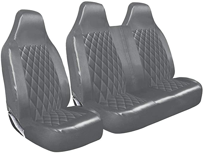 Premium Luxury Van Seat Covers Single Drivers And Double Passengers Seat Covers - 2 + 1 - Black Quilted Diamond Leather